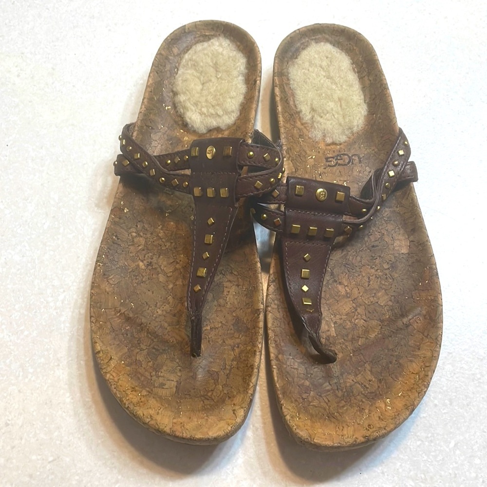 UGG Australia Brown Leather Cork Sandals 10